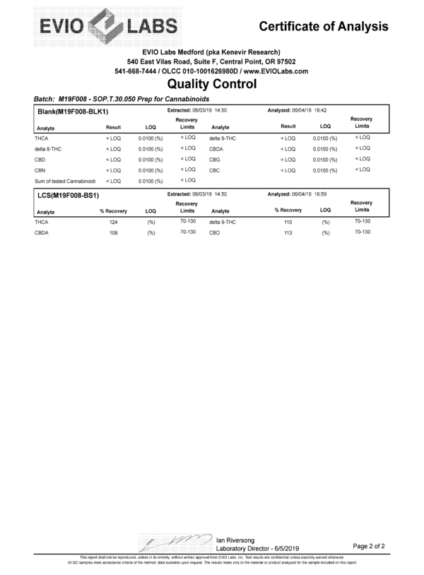 CBD Quality Control Documnetation for Serenity CBD Oil Tincture